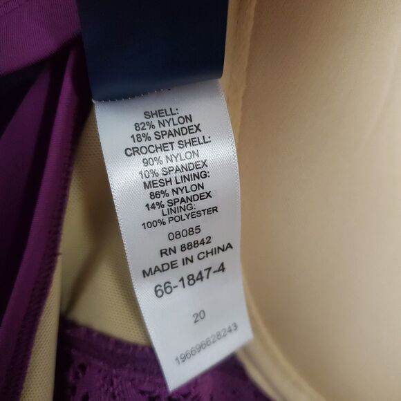 Swimsuits For All One Piece Swimsuit 20 Purple Crochet Underwire Tummy Control - Picture 14 of 15